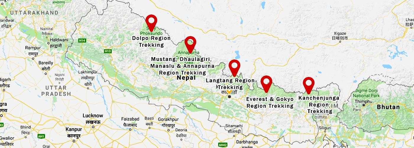 Nepal Trekking Packages in Map