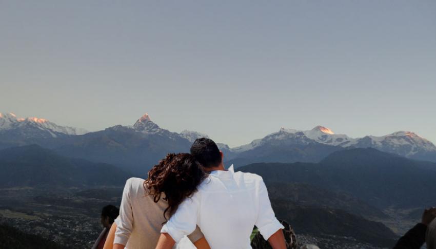 Couple Watching Annapurna Mountains